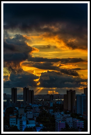 夜色-朝霞-滨海-城市-霞光 图片素材