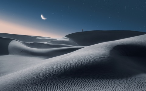 沙漠-月亮-夜晚-沙漠-自然 图片素材