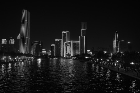 黑白-夜景-天津-城市-建筑 图片素材