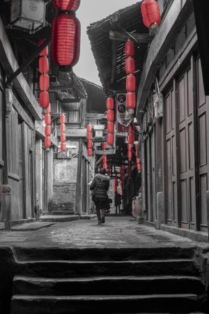 行摄天下-历史记忆-房屋-巷道-行人 图片素材