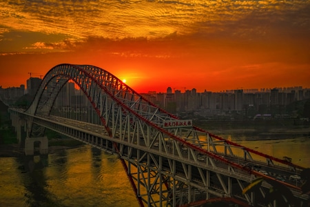 桥-日落时间-夕阳-夜色-夜景 图片素材