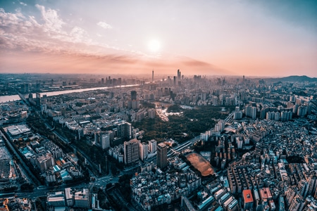 广州市-夕阳-城市-哈苏-大疆 图片素材