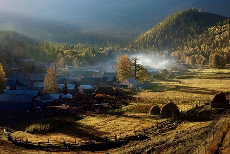 旅行-新疆-自然-村庄-秋景 图片素材