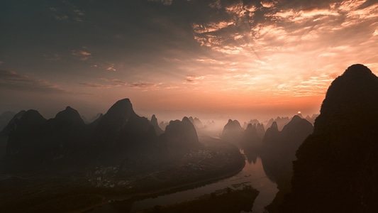 旅行-日出-漓江-阳朔-桂林 图片素材