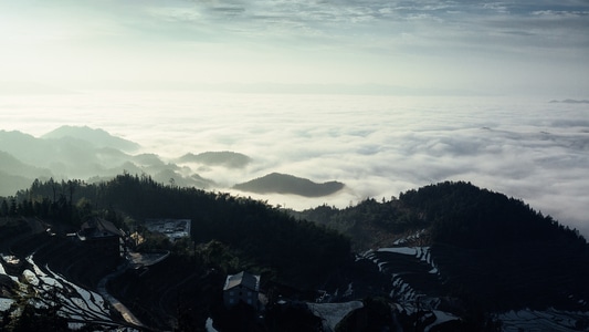 梯田-湖南-新化-紫鹊界-云雾 图片素材
