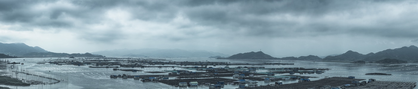 海-天空-渔排-养殖-全景 图片素材
