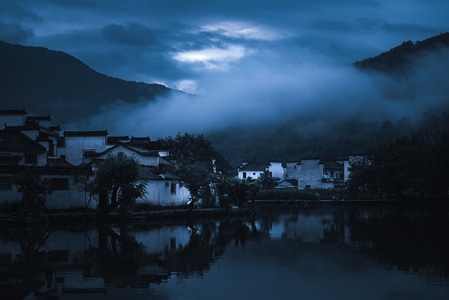 风光-自然-宏村-徽派建筑-雾 图片素材