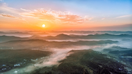 尘世烟火-南充市-乡村-云海-山峰 图片素材