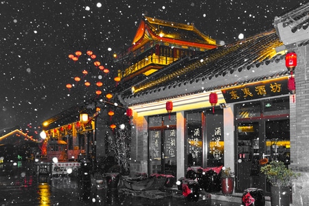 日照-夜景-雪-风光-你好2020 图片素材