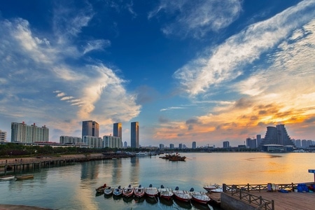 日照-港湾-夕阳-晚霞-海景 图片素材