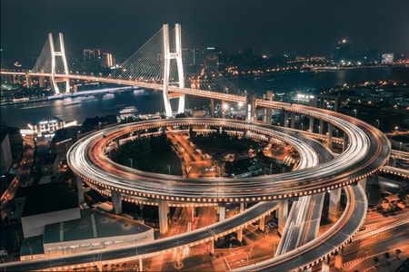 航拍-城市-南浦大桥-车流-立交桥 图片素材