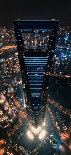 航拍-陆家嘴-环球金融中心-夜景-上海 图片素材