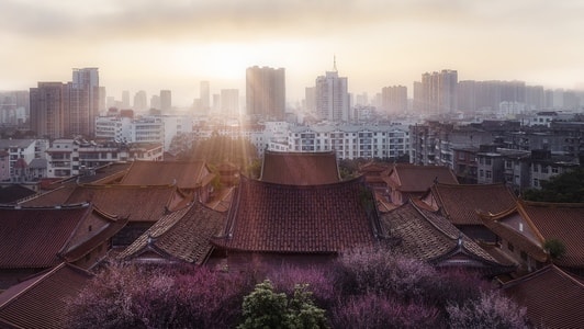 色彩-风光-航拍-古建筑-早上 图片素材