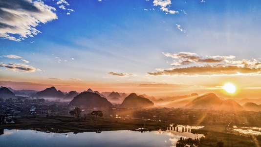 普者黑-日出-风景-风光-山 图片素材