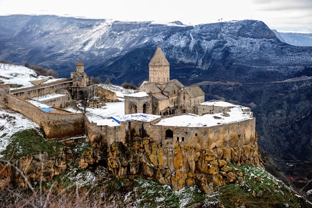修道院-悬崖-冬天-建筑-亚美尼亚 图片素材