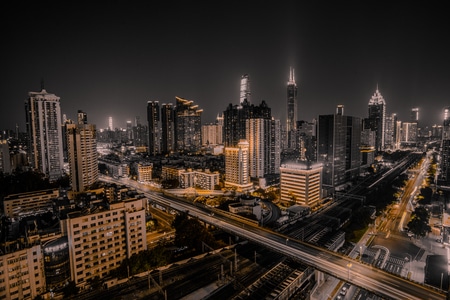 看你的城市-lr修图-夜色-慢门摄影-城市与铁路风光 图片素材