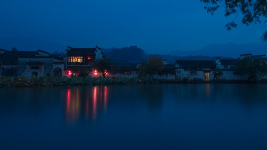 宏村-夜景-雨天-风景-山庄 图片素材
