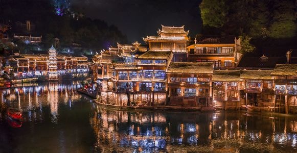 凤凰古城-夜景-古建筑-夜景-凤凰古城 图片素材