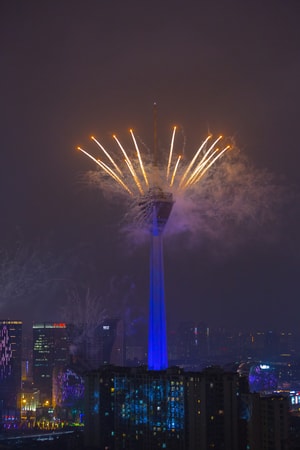 夜景-电子焰火-激光绣-烟花绣-电子焰火 图片素材