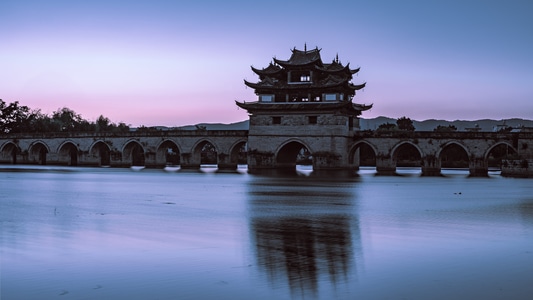风光-古建-蓝-落日-黄昏 图片素材