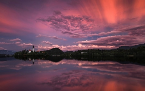 布莱德湖的夕阳-迷人的布莱德湖-风光-风景-湖泊 图片素材
