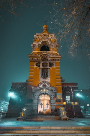 教堂-果戈理大街-夜景-哈尔滨-教堂 图片素材