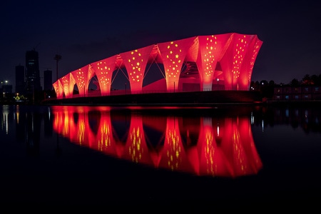夜色-中国红-红色-运动-体育场馆 图片素材