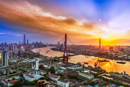 城市色彩-杨浦大桥-两岸-游船-城市 图片素材