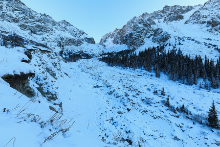 雪世界-吉尔吉斯斯坦-雪山-日落-旅行 图片素材