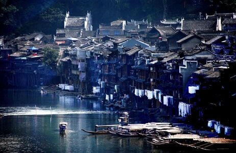 风光-凤凰古城-夜景-城堡-喷泉 图片素材