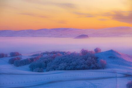 坝上-冬季-日出-风景-雪景 图片素材