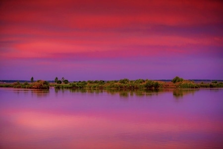 水天一色-黄昏分割线-风景-湖泊-湖 图片素材