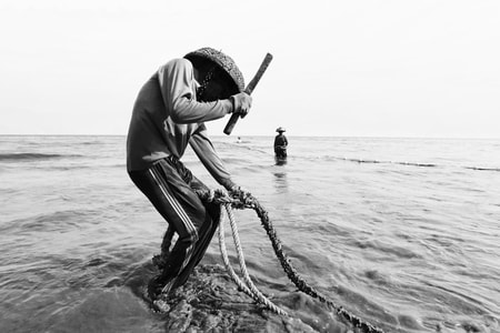 劳作-海边-海滩-捕鱼-渔民 图片素材