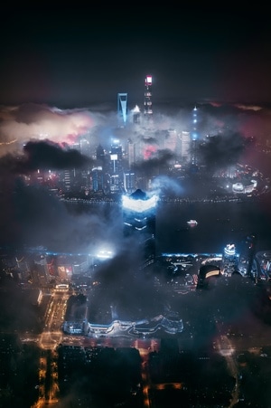 云-看你的城市-科幻-航拍-光 图片素材