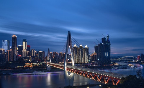 慢门-勒是雾都-渝中半岛-东水门大桥-来福士 图片素材