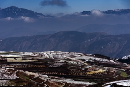 白雪下的红土地-红土地-梯田-风光-风景 图片素材