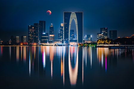 城市风光-慢门-长曝光-城市夜景-金鸡湖 图片素材