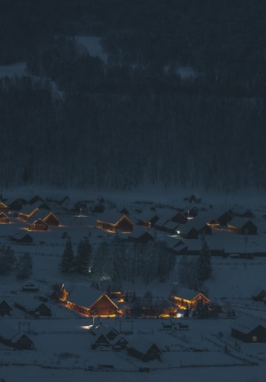 夜幕下的禾木-禾木夜色-湖-夜景-雪 图片素材