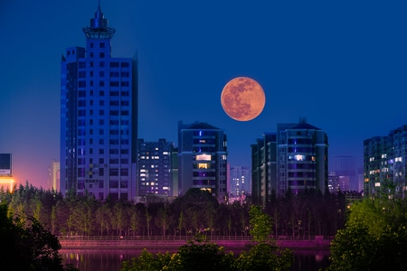 城市-月亮-城市-高楼-大厦 图片素材
