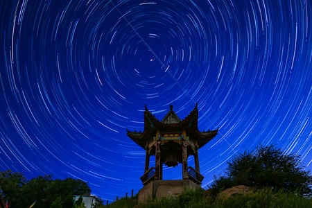星空-古亭-星星-星空-星轨 图片素材