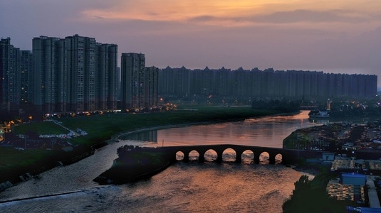 旅行、风光、人文-航拍风光-河流-府南河-建筑 图片素材