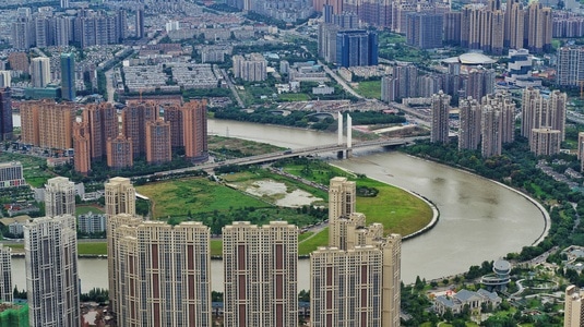 航拍风光-旅行、风光、人文-河流-城市-城市风光 图片素材