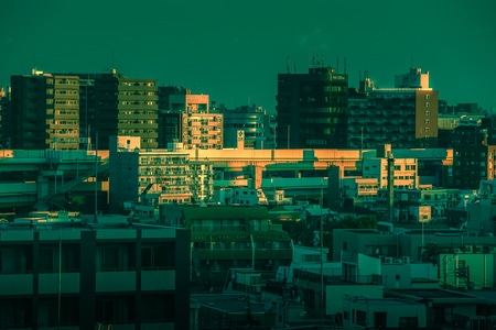 城市建筑-青橙风格-城市风光-夕阳-城市 图片素材