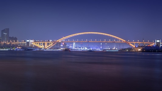城市风光-夜景-城市建筑-卢浦大桥-城市风光 图片素材
