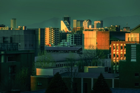 城市建筑-青橙风格-城市风光-夕阳-城市 图片素材