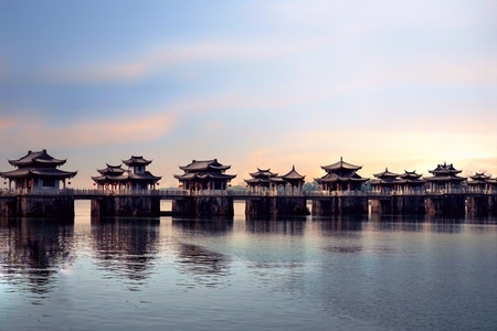 摄影和文字-古建筑-桥梁-广济桥-湖 图片素材