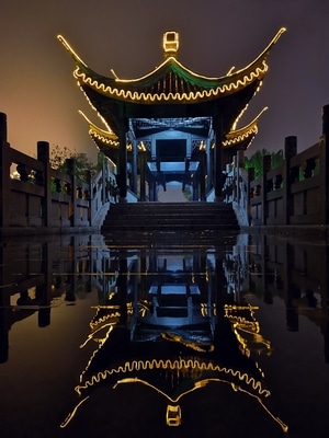 手机摄影-夜景-夜景-古建筑-宜园 图片素材