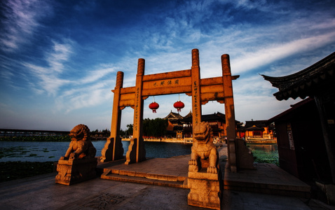 古镇-江南水乡-古建筑-牌坊-石狮子 图片素材