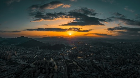 城市天际线-温州航拍-风光-城市风光-日落 图片素材