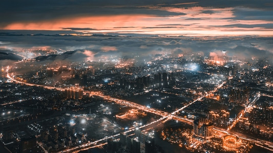温州市-夜景-航拍-云朵-城市风光 图片素材
